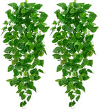 BLEUM CADE 2Pcs Fake Hanging Plants, 9 Branch Artificial Hanging Plant, Lush Faux Pothos Vines for Home Room Wall Shelf Porch Outdoor Indoor Decor (No Baskets)