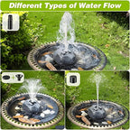 Solar Fountain Bird Bath with Solar Panel, Rockery Granite Water with 5 Nozzles Solar Water Fountain for Birdbath Outdoor, Pond, Patio Garden, and Fish Tank