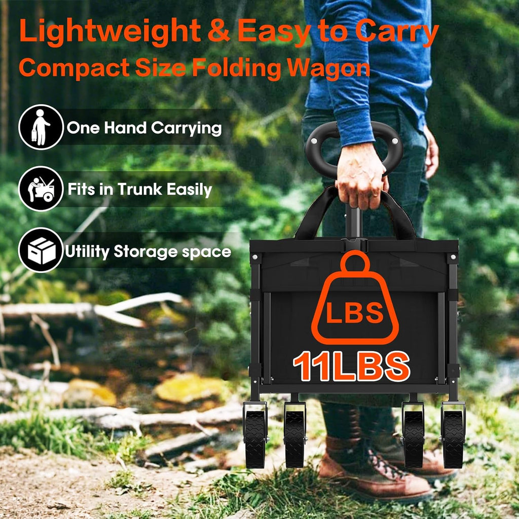360LBS Heavy-Duty Wagons Carts Foldable 120L Collapsible Wagon Cart with Wheels and Tailgate, Folding Utility Wagon Carts for Groceries, Outdoor Camping, Shopping, Beach, Garden
