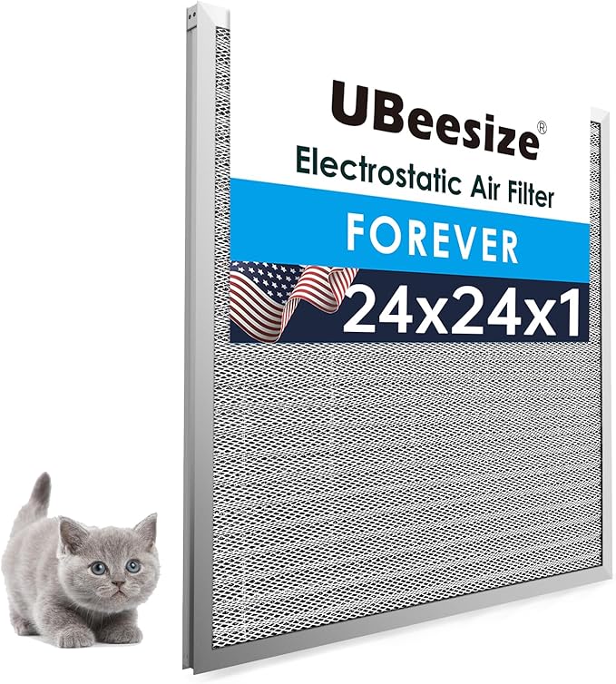 UBeesize 24x24x1 Reusable Electrostatic Air Filter HVAC AC Furnace Filter,MERV 8,Washable,Lasts a Lifetime,Permanent Air Filter,Breathe Fresher,Home And Office(Actual Size:23.39x23.39x0.82Inch)
