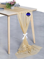 MDS 2 Pack 14ft Chiffon Table Runner 29 x 170 Inches Sheer Wedding Runner Romantic Rustic Table Runner for Wedding Decorations, Birthday Parties, Bridal Shower Party Arch Decor - Champagne Gold