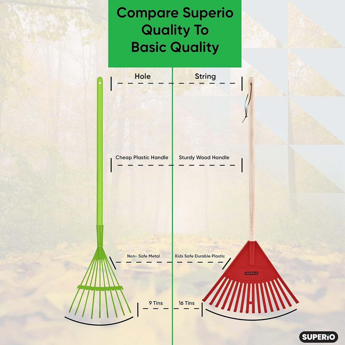 Superio Red Kid Rake - Fun and Functional Gardening Tool for Children, 3-Pack
