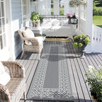 GENIMO Outdoor Rug Waterproof for Patio, 2.5'x8' Foldable Reversible Plastic Straw Runner Rugs and Carpet for Porch, Outside Area Mat for Rv, Deck, Picnic, Camper, Balcony, Beach, Grey & White