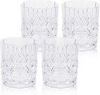 BELLAFORTE Tritan Plastic Whiskey Glasses Set of 4, 13oz Unbreakable Wine Glasses, Shatterproof Crystal Cut Drinking Glasses for Old Fashioned, Cocktails - BPA Free - Dishwasher Safe - Clear