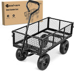 Yesker Steel Garden Carts - 800lbs Dump Wagon with All Terrain Inflatable Wheels for Yard Lawn Farms Gardening - Heavy Duty Utility Outdoor Hauling Wheelbarrow