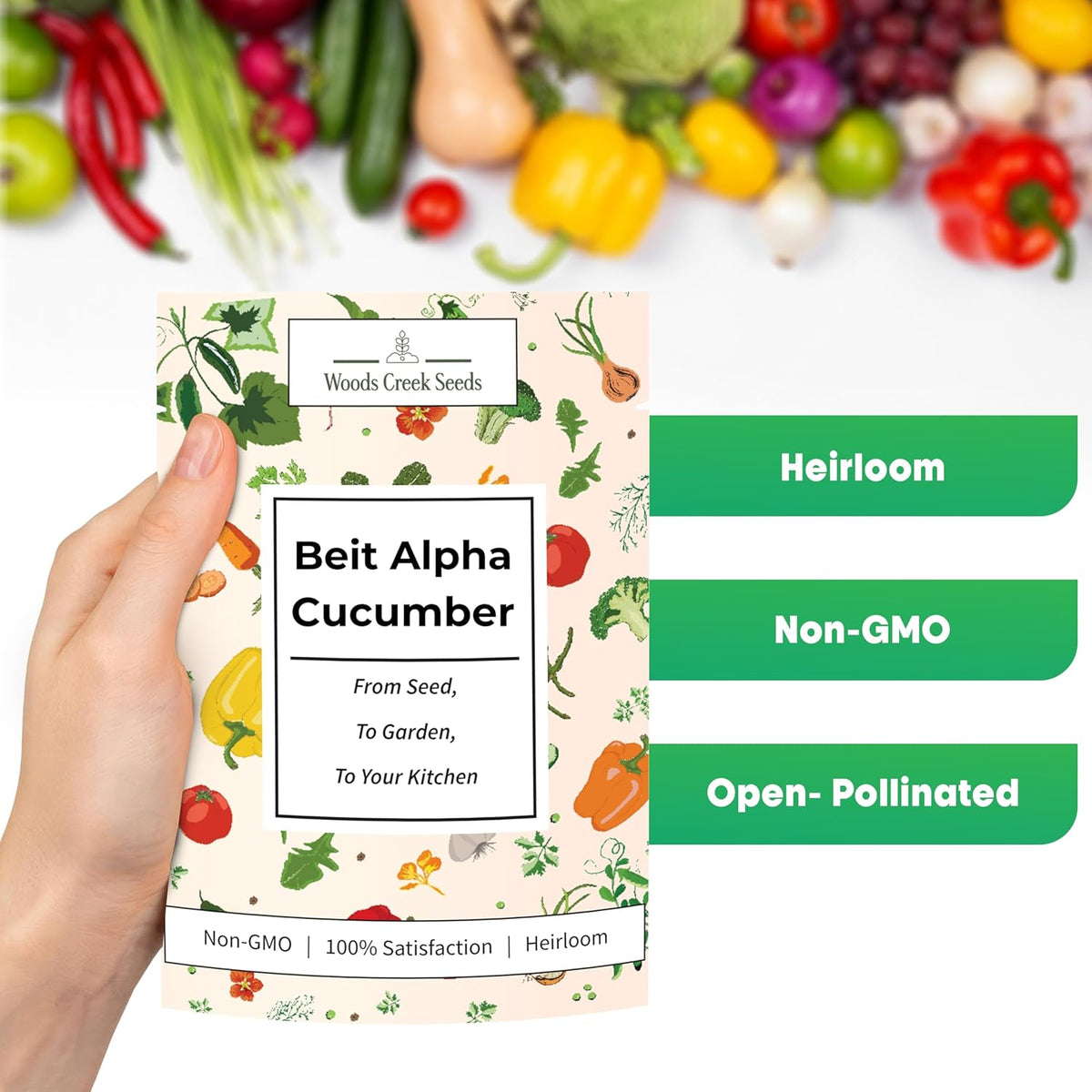 Woods Creek Seeds: Beit Alpha Cucumber Seed CMR/MMR for Planting - Over 90 Heirloom Seed Pack - Non-GMO Pickling Cucumber Seeds for Planting Indoors or Outdoors