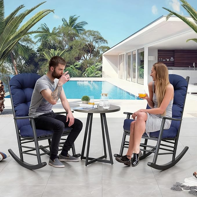Outdoor Rocking Chair Cushions for Outdoor Furniture Set of 2 Thick Tufted Adirondack Chair Cushion with Ties Indoor Navy Blue Lawn Chair Cushion for Home Decoration,47"*19.68"*3.9"