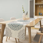 Boho Flower Table Runner, Bohemian Turquoise Mandala White Teal Floral Kitchen Dining Table Runners for Indoor Outdoor Home Party Holiday Decor, 13x36inch