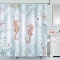 Bonhause Coastal Seahorse Shower Curtain, Blue Ocean Beach Starfish Coral Underwater Bathroom Curtain 72 x 72 Inch Polyester Fabric Waterproof Bath Curtain with 12 Hooks