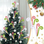 White Red and Green Christmas Tree Decor 16" Candy Cane Tree Pick Lime Green Xmas Topper Ornament Curly Stem Large Lollipop Branch Stick Elf Pick Spray for Home Wreath Vase Filler Craft Holiday Party