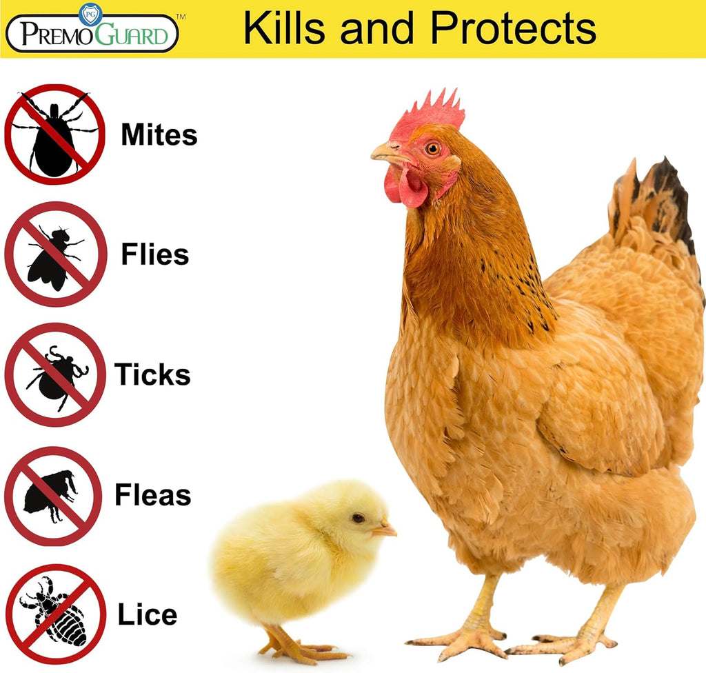 Premo Guard Poultry Spray - 128 oz - Kill Scaly Leg, Mites, Fleas, Lice, & Other Pest on Chickens and in Coops - Natural Plant Based Oils for Control, & Prevention - Family Safe with No Egg Withdrawl
