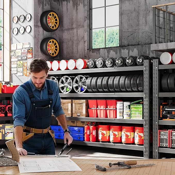 71” W Storage Shelves Heavy Duty, 5000LBS Metal Garage Shelving Units, 4 Tier Storage rack shelf, Steel Industrial Shelving , Adjustable Standing Shelf for Basement/Warehouse 71"W x 24"D x 70"H, Black