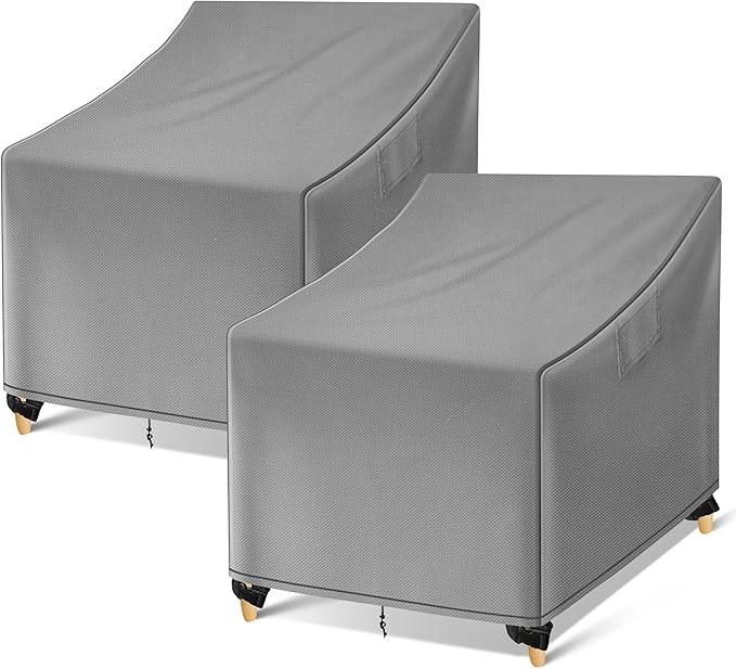 WLEAFJ Outdoor Chair Covers Waterproof, Gray Lawn Patio Furniture Covers, Heavy Duty Wicker Garden Sofa Chair Cover, 2 Pack - 36" W x 37" D x 36" H