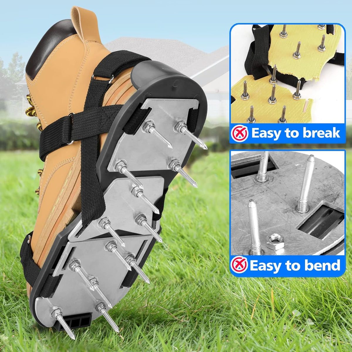 Lawn Aerator Shoes for Grass - Pre-Assembled Grass Aerator Shoes for Lawn - Soil Yard Aerator Tool for Aerating Patio Garden, Black