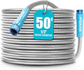 Aqua Joe 50-Foot Heavy Duty Garden Hose, Spiral 304 Stainless Steel Metal Hose, Puncture Proof, 1/2 Inch Diameter with Aluminum Fittings, AJSGH50