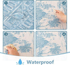 MYSKY HOME Linen Vintage Rectangle Tablecloth 60x102 Inches, Blue Castle Print Table Cloth for Dining Table I Tabletop I Parties/Outdoor I Spring/Summer Waterproof Fabric Farmhouse Tablecloth
