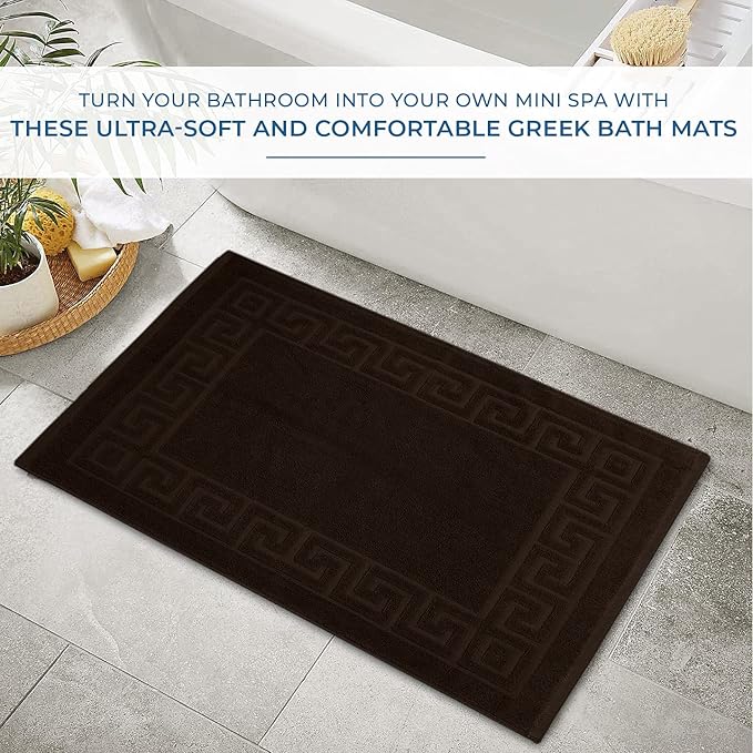 DAN RIVER Greek Bath Mat - Brown, 100% Ring Spun Cotton, Pack of 2, 20x32 inches, 800 GSM, Non-Slip, Absorbent, Quick Drying, Machine Washable Bathroom Floor Mats for Shower, Kitchen & Bath