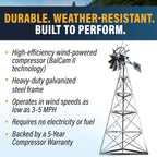 Outdoor Water Solutions AWS0011 12-Foot Windmill Pond Aerator – Galvanized 3-Legged Aeration System – 4.5 CFM Output – BalCam Technology – Aerates Ponds Up to 1 Acre