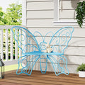 36 Inch Outdoor Bench, Cute Garden Bench with Metal Frame, Weatherproof Butterfly Front Porch Benches for Lawn, Garden, Yard, Balcony, Blue