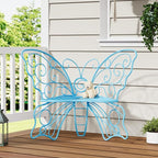 36 Inch Outdoor Bench, Cute Garden Bench with Metal Frame, Weatherproof Butterfly Front Porch Benches for Lawn, Garden, Yard, Balcony, Blue