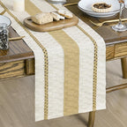 Artoid Mode Burlap Brown Farmhouse Woven Rustic Table Runner, Seasonal Holiday Hollow Kitchen Dining Table Decoration for Home Party Decor 12x36 Inch