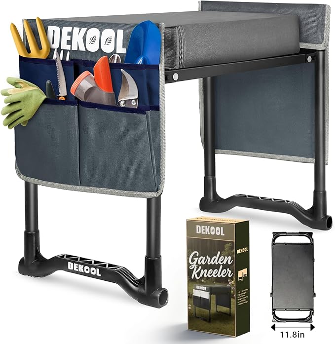 Garden Kneeler and Seat with Upgraded Wide & 3" Thick Kneeling Pad, Heavy Duty Garden Stool with 2 Large Tool Bags, Portable Bench for Weeding, Gardening Gifts for Women, Men, Seniors, Grey