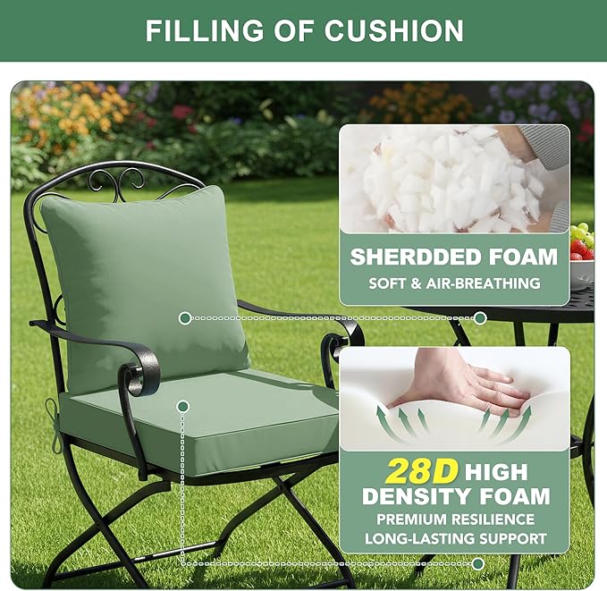Summsun Outdoor Cushions for Patio Furniture, Double-Sided Waterproof Backrest and Deep Seat Cushion Set with Removable Cover, 22 x 22 Inch, Sage Green, Set of 4