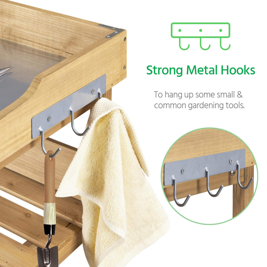 Yaheetech Potting Bench Outdoor Console Table w/3-Tier Storage,Natural Wood