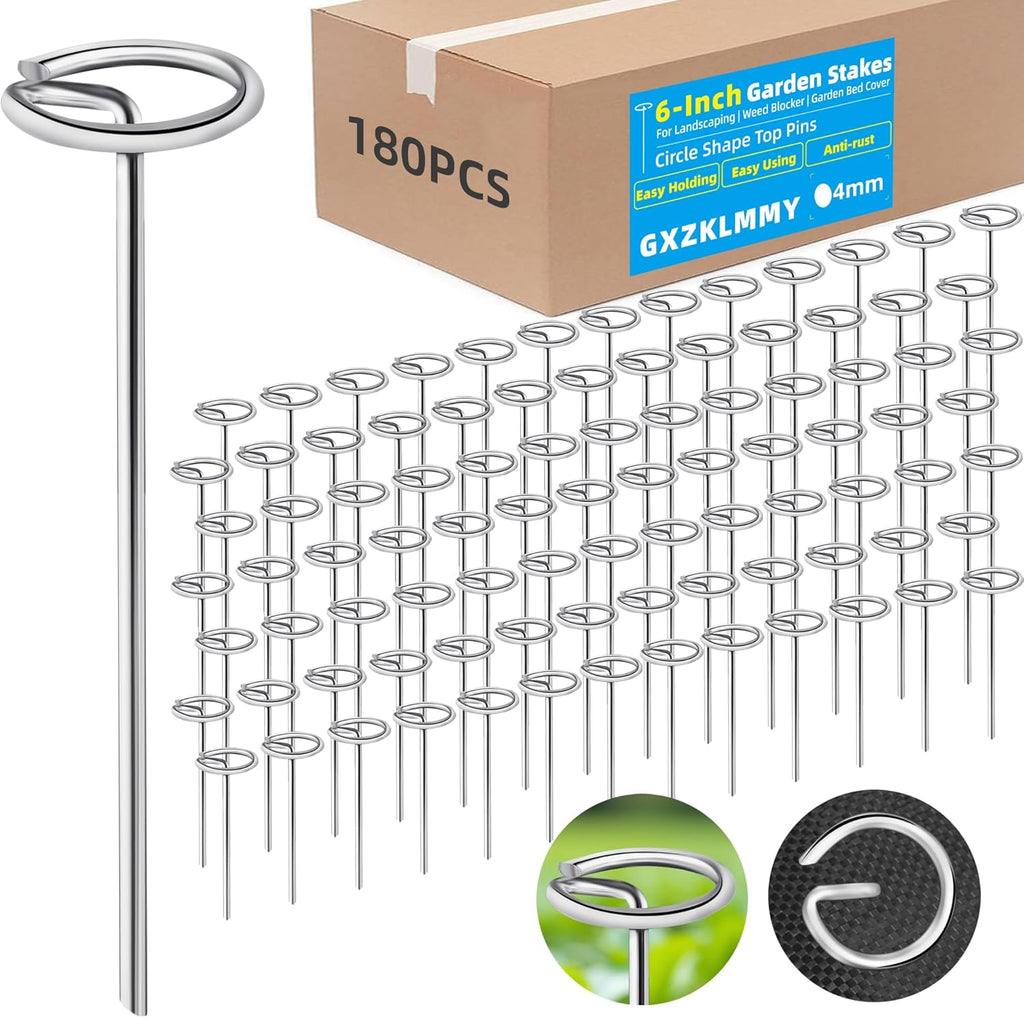 180Pcs Thick 8 Gauge 0.16 in Circle Top Landscape Fabric Pins Hard Holding,6 Inch Galvanized Landscape Fabric Stakes, for Tent, Weed Barrier Fabric, Plant Cover,Landscape Pins Stronger Not Easy Bend