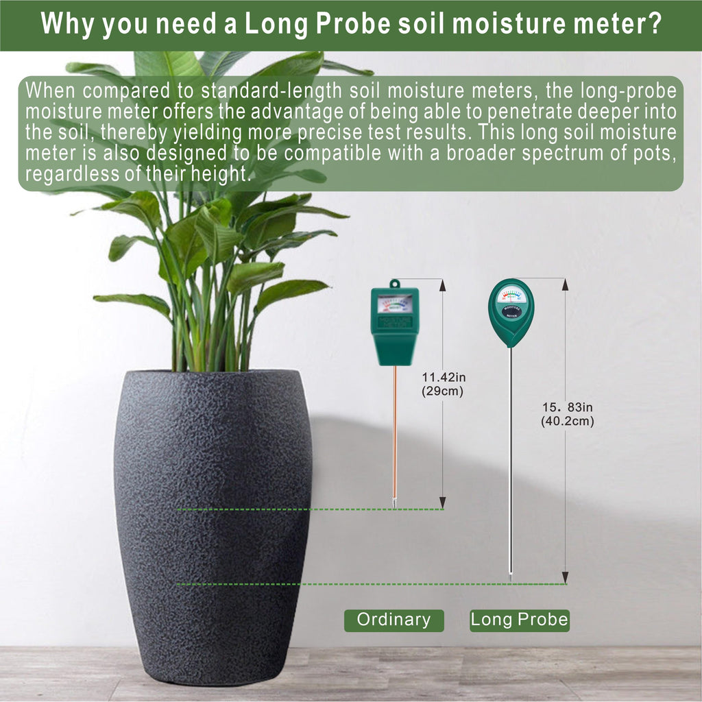XLUX Long Probe Plant Soil Moisture Meter, Indoor Outdoor use, Battery-Free