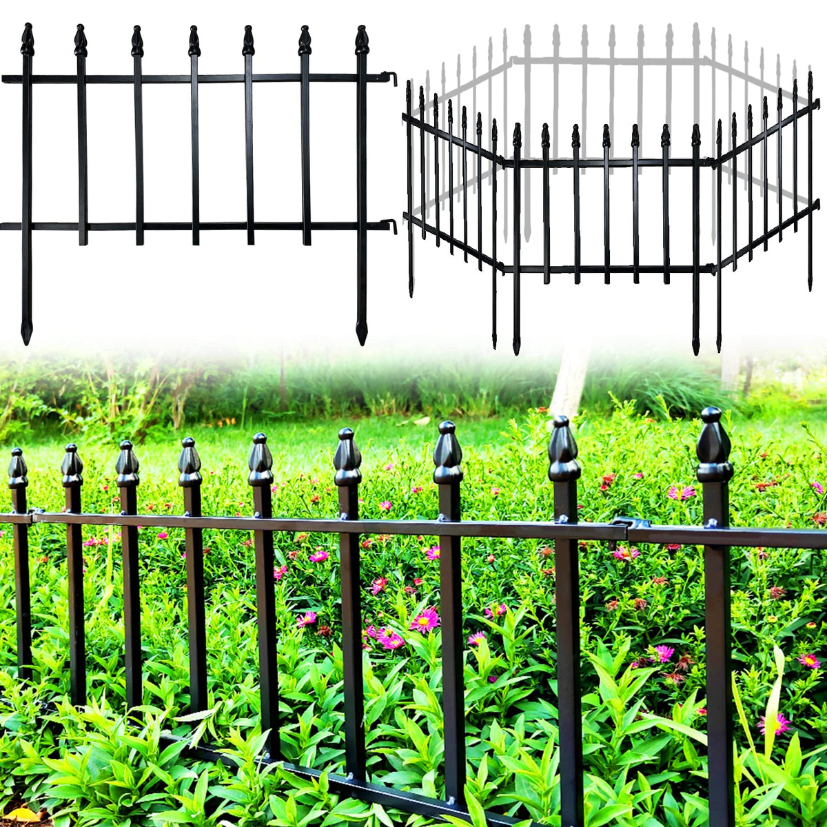 Thealyn 18"H x 22"W Decorative Metal Garden Border Fence, 5 Panels, 9.17Ft