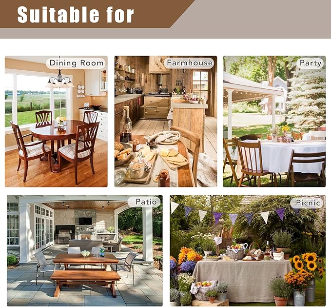 Fitable Faux Linen White Tablecloths for 8 Foot Rectangle Tables - 60 x 120 Inch - 6 Pack Fabric Textured Folding Table Clothes Faux Burlap Table Covers for Wedding, Party, Banquet, Birthday
