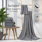 Hailea Gray Bath Towels Set 35x70 Inches - Luxury 600 GSM Oversized Bath Sheet Towel,Extra Large Microfiber - Quick Dry,Highly Absorbent,Super Soft Shower Towels Spa Hotel Bathroom Towel Set (4-Pack)