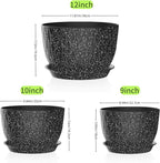 12/10/9 Inch Plant Pots, 3 Pack Large Flower Pots for Indoor and Outdoor Plants with Water Ripples, Large Plastic Flower Pots with Drainage Holes and Tray for Garden Indoor Plants