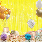 GCB 2Pack Macaron Yellow Metallic Tinsel Foil Fringe Curtains, Door Streamers Photo Booth Backdrop for Birthday Party, Tinsel Curtain Backdrop for Baby Shower Bachelorette Christmas Party Decorations