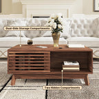 HAIOOU Lift Top Coffee Table, Mid Century Modern Coffee Table with Storage for Living Room, Walnut Coffee Tables with Sliding Fence Door, 35.4'' Rectangular Fluted Center Table (Brown)