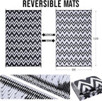 OLANLY Waterproof Outdoor Rug 8x10 ft Clearance, Reversible Outdoor Plastic Straw Rug, RV Mat, Indoor Outdoor Carpet for Patio, Camping, Balcony, Deck, Backyard, Black & White