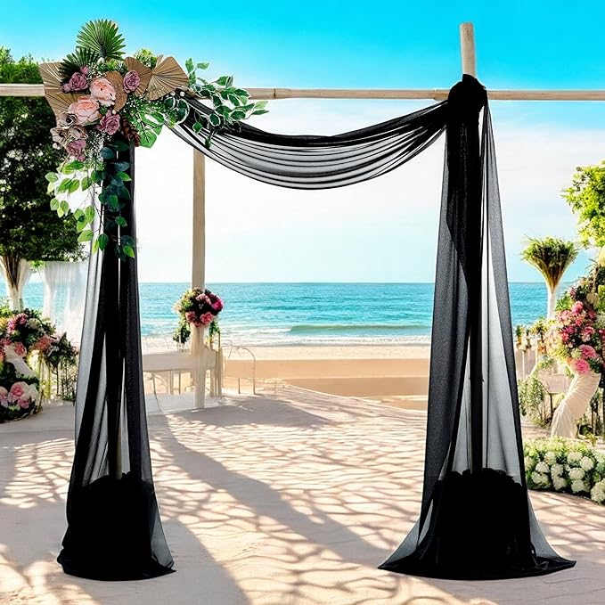 MDS Halloween Chiffon Draping Fabric - 2 Panel, 30" Wide x 30ft Long - Sheer Spooky Arbor & Canopy Drapery for Haunted House Backdrops, Party Ceilings, DIY Costumes & Themed Events - Black