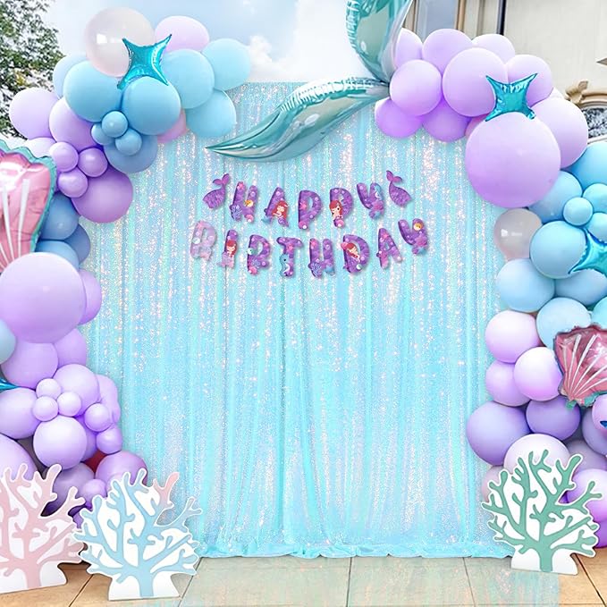 Blue Iridescent Sequin Backdrop 8ft x 8ft Glitter Photo Booth Black Backdrop Curtains