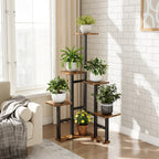 Yzosvki Corner Plant Stand Indoor, 6 Tiered Corner Plant Shelf Flower Stand for Multiple Plants, Plant Shelves Organizer Rack for Living Room, Balcony, Patio, Garden, Square Rustic Brown