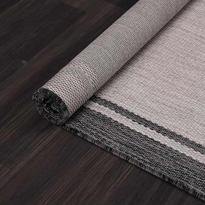 CAMILSON Indoor Outdoor Rug, 5x7 Bordered Gray Modern Area Rugs for Indoor and Outdoor Patios, Kitchen and Hallway Mats, Washable Porch Deck Outside Carpet (Bordered Grey, 5 x 7)