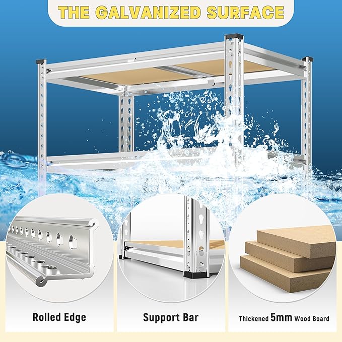 REIBII 2000LBS Storage Shelves 5 Tier Garage Shelving Heavy Duty Metal Shelving Adjustable Garage Shelves for Kitchen Pantry Basement 28" W x 13.8" D x 59.8" H, Silver