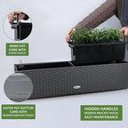 Dexceder 31.5 Inch Rattan Self Watering Planter Indoor Outdoor, Thickened Large Rail Flower Plant Pot Window Box with Water Level Indicators (Deep Gray)