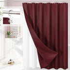3 in 1 Extra Long Burgundy Shower Curtain Set-72 W x 84 H, Modern Waffle and PEVA Liner Set with 12 Stainless Steel Hooks, Waterproof Fabric for Bathroom