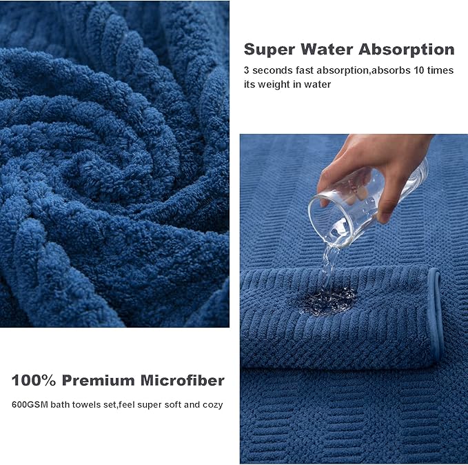 4 Piece Oversized Bath Towels Set 35x70 Inches, Navy Extra Large Soft Bath Sheet Chair Towels 600 GSM Highly Absorbent Quick Dry Towels Set for Bathroom Hotel Spa