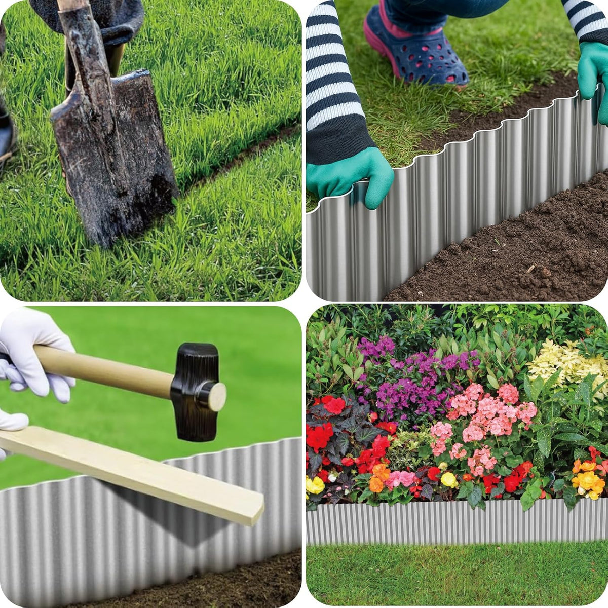 Bonviee 8” x 40’ Metal Landscape Edging Border Kit, Corrugated Garden Edging for Flower Bed, Lawn, Walkways, No Dig Paver Edging for Landscaping, Durable Garden Border Edging (Silver, 8In x 40Ft)