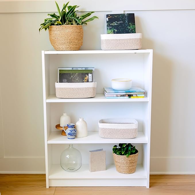 NaturalCozy 11.8"x8"x4.5” Storage Baskets for Shelves 3 Pack | Cotton Rope Woven Small Baskets for Organizing | Small Storage Bins for Nursery, Bathroom, Closet, Cube Shelf, Decorative, Gift Basket