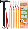 Eurmax USA Hiking Camping Tent Stakes and Hammer Set Lightweight Multi-Function Tent Hammer with Tent Stake Remover,Tent Pegs for Camping, Hiking, Backpacking, Gardening(Gold Stakes)