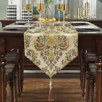Dazzling Elegant Jacquard Table Runner with Handmade Tassels - Beige (13x84 inch)