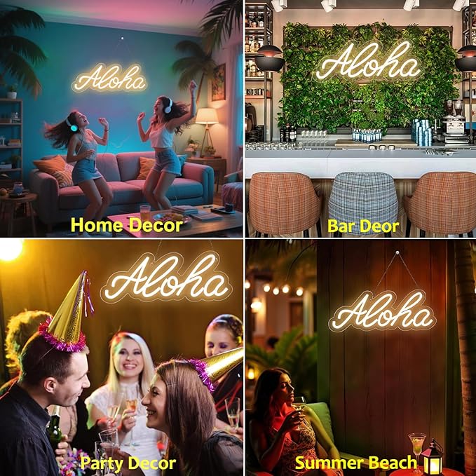 Aloha Neon Light Aloha Warm White Neon Sign for Wall Decor, 15"x5.9" LED Neon Art Decorative Lights with Dimmer Switch USB Operated for Home, Bar Club Wedding and Party Decor, Christmas, Birthday Gift